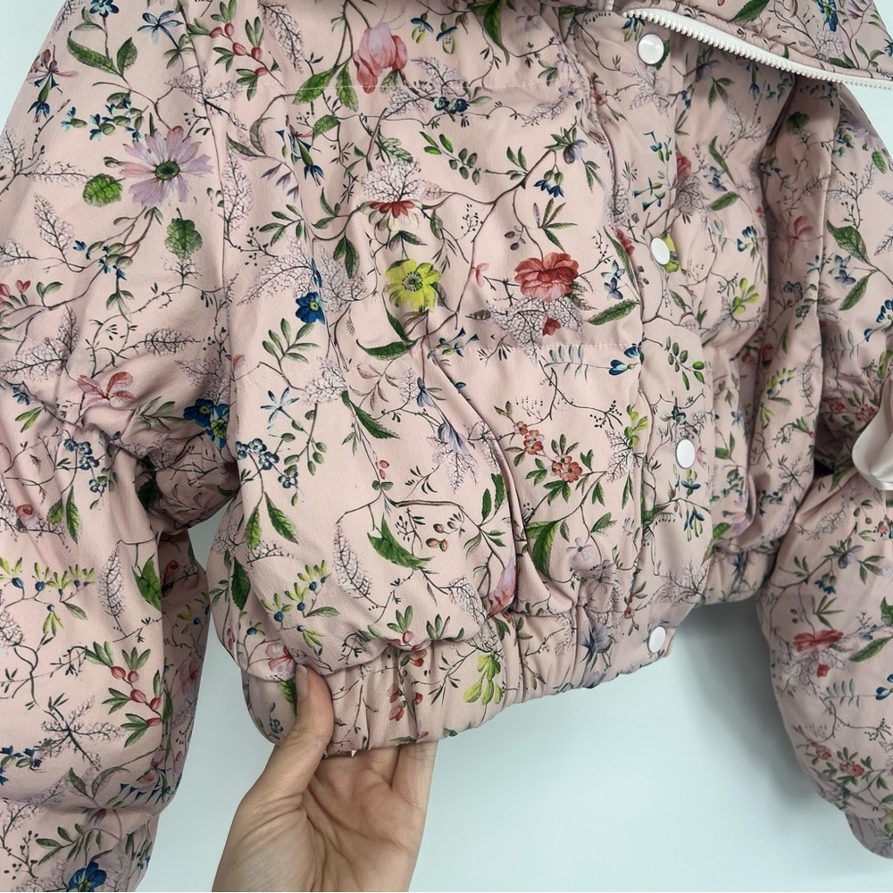 Selkie The Marshmellow Puffer Pink Floral Cropped Coquette Puff Sleeve Coat XS - Picture 7 of 11